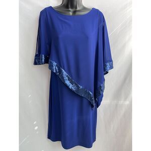 Scarlett Royal Blue Chiffon Shawl Cocktail Dress Sequin Trim Midi Size 6 Formal